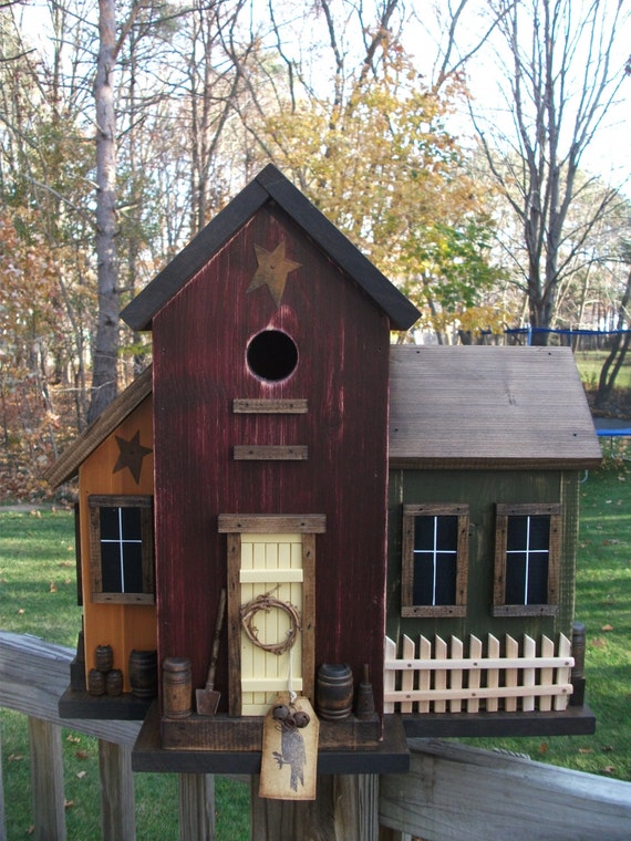 Large Folk Art Primitive Saltbox House Multi Color Farm