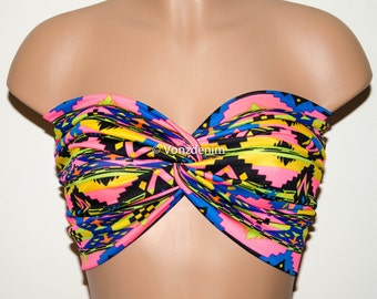 Tribal Print Bandeau Top Spandex Bandeau Bikini Swimsuit