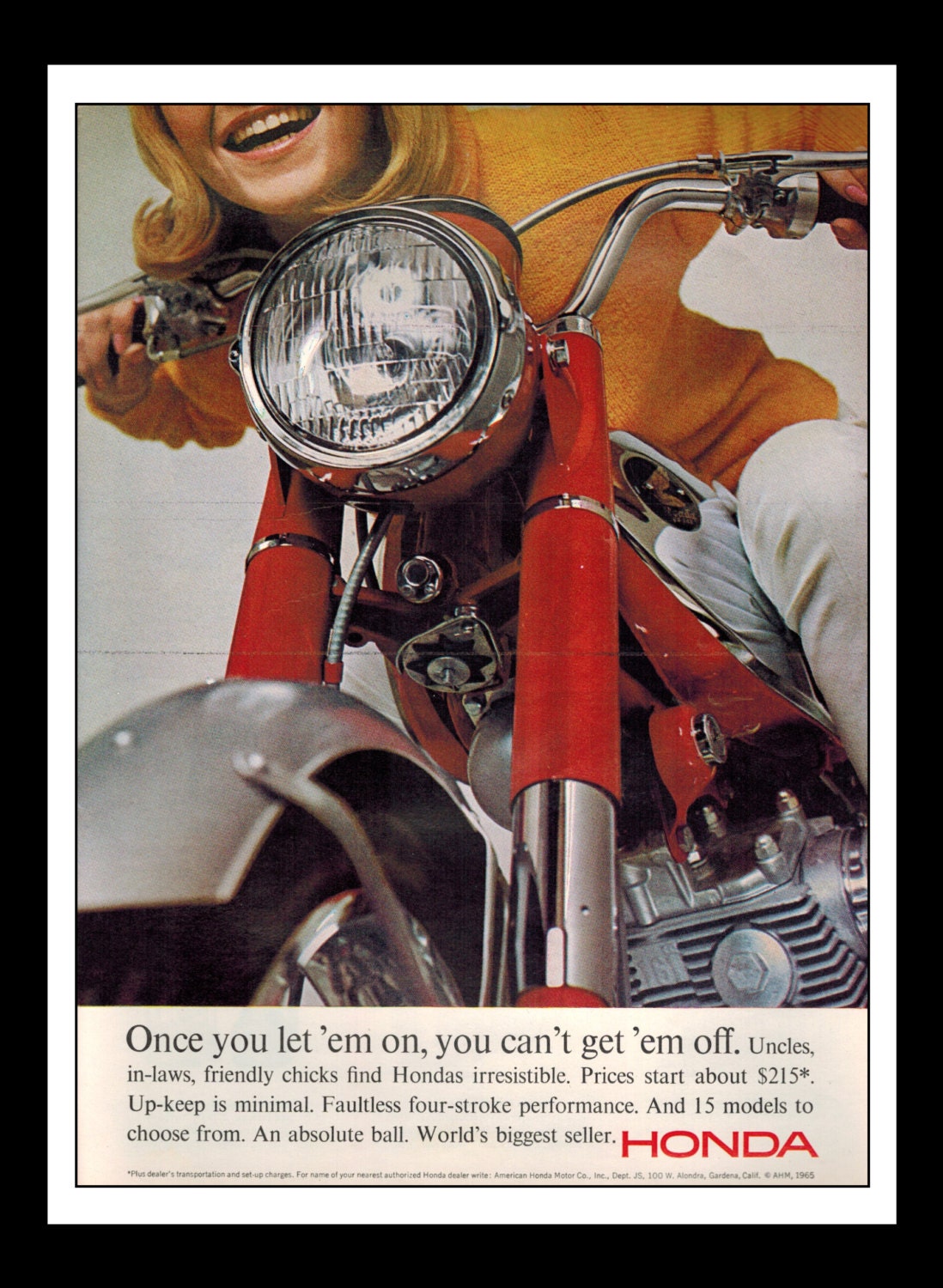 Vintage Print Ad December 1965 Honda Motorcycle Once