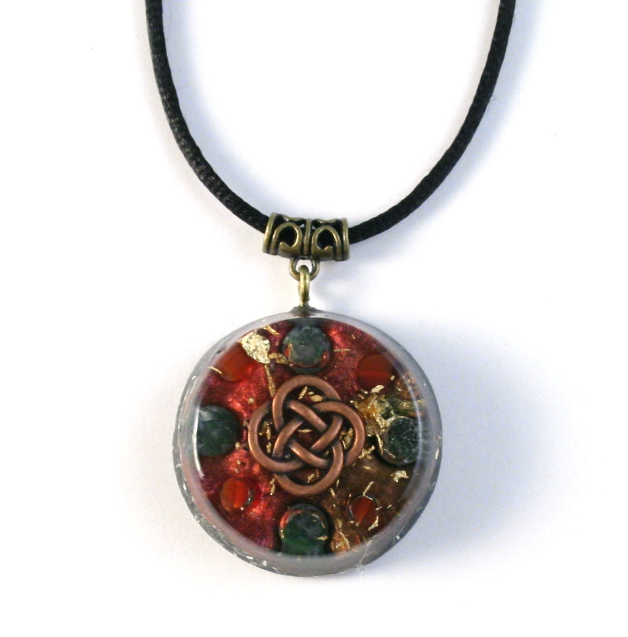 Celtic Knot Orgonite Pendant - Carnelian and Moss Agate - EMF Protection and Energy Healing - Orgone Jewelry - Small