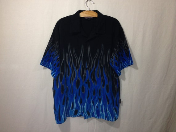 90s Blue Flame Button Up Shirt By THEVIRTUALMALL On Etsy