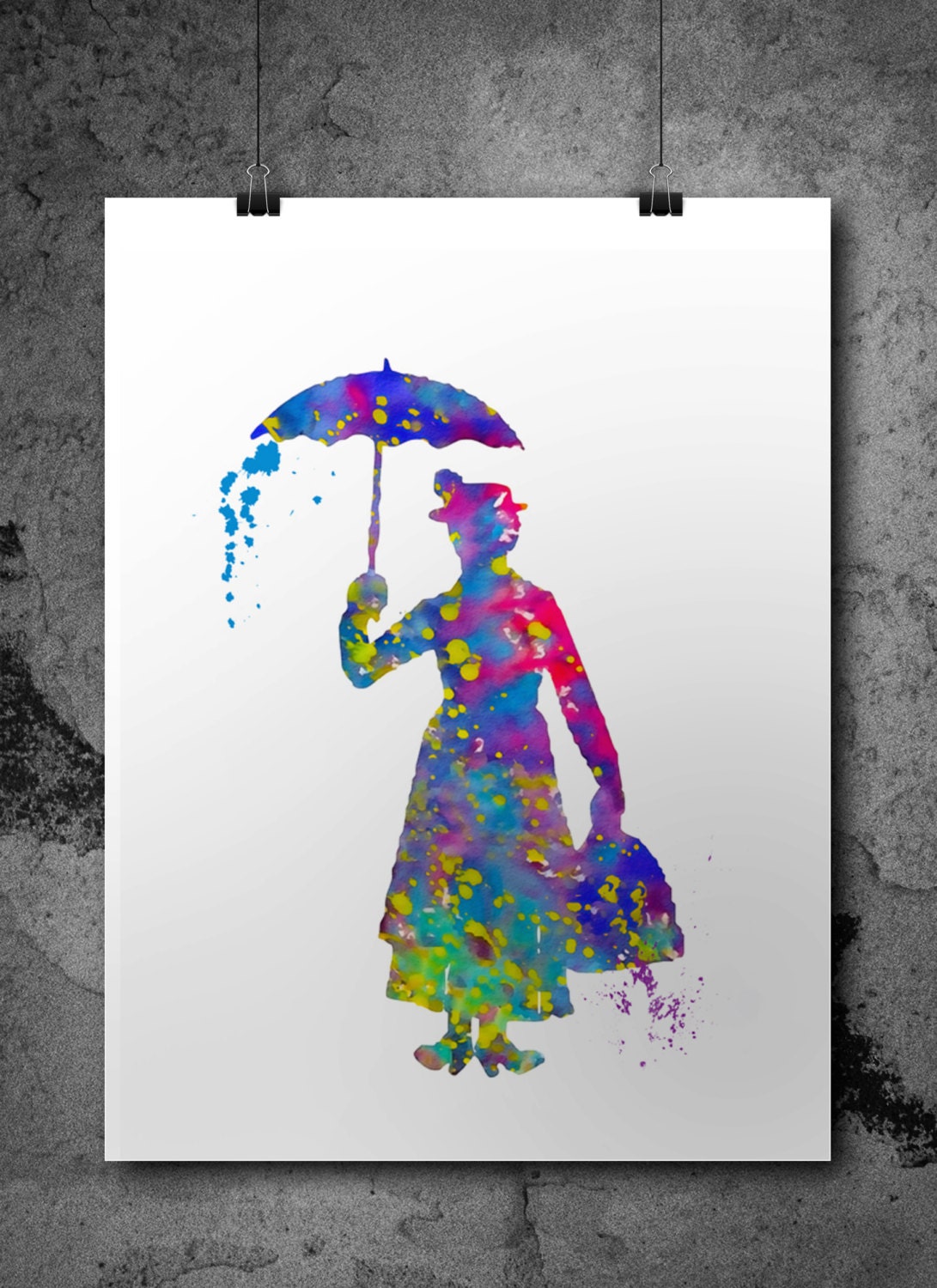 Mary Poppins Watercolor Painting Archival Fine Art Home Wall