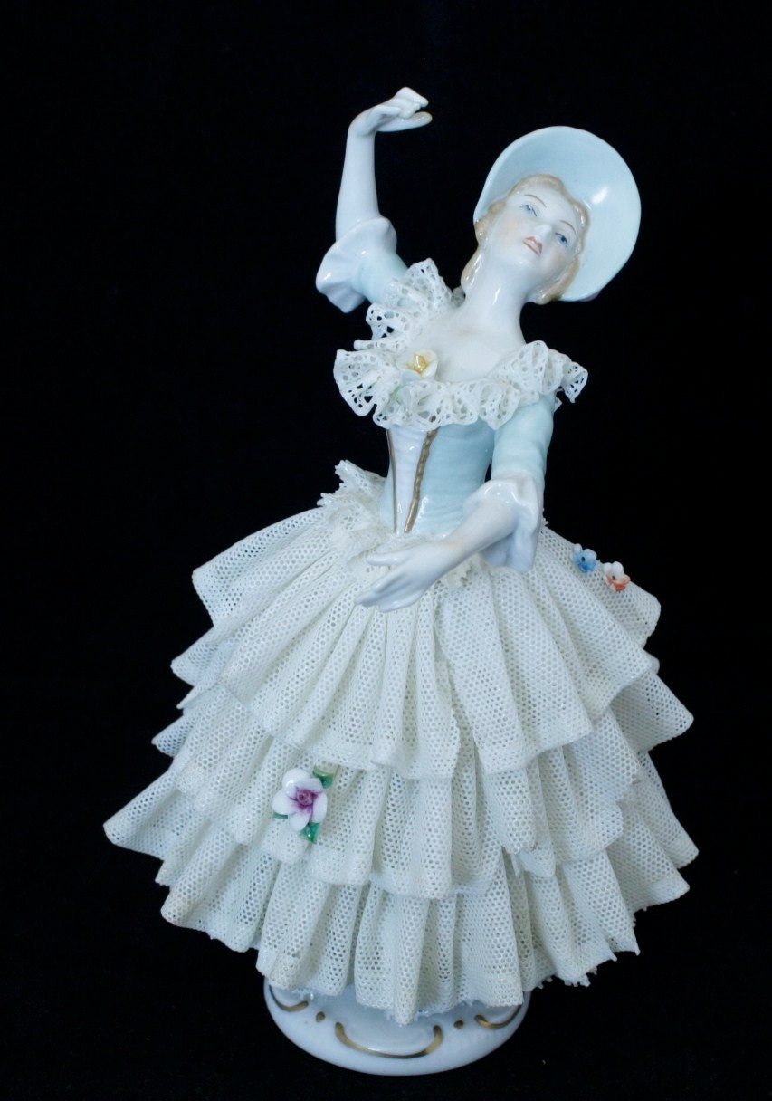 Antique Porcelain Figurine Lady in Blue and by Dantage