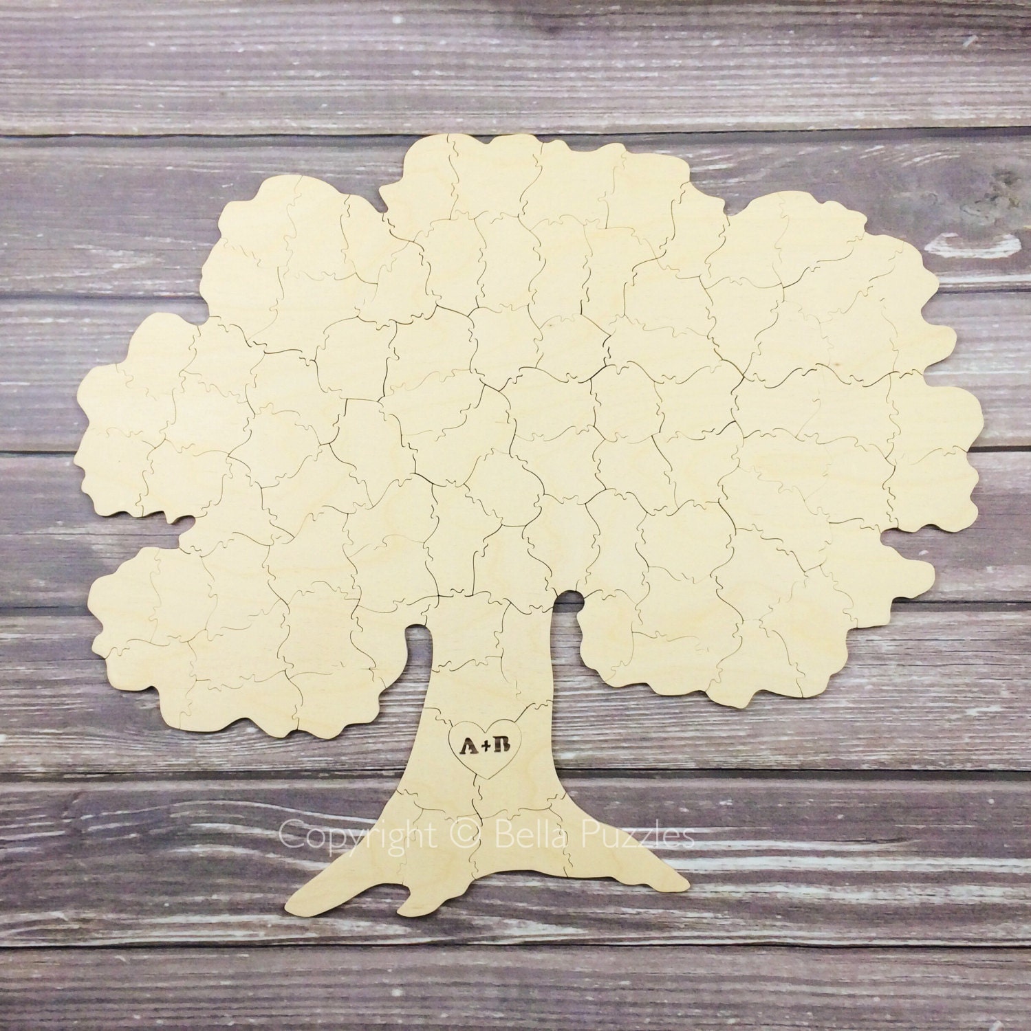 100 pc Custom Wedding Guest Book Puzzle, guestbook alternative, wood TREE puzzle guest book, Bella Puzzles™. Rustic barn bohemian wedding.