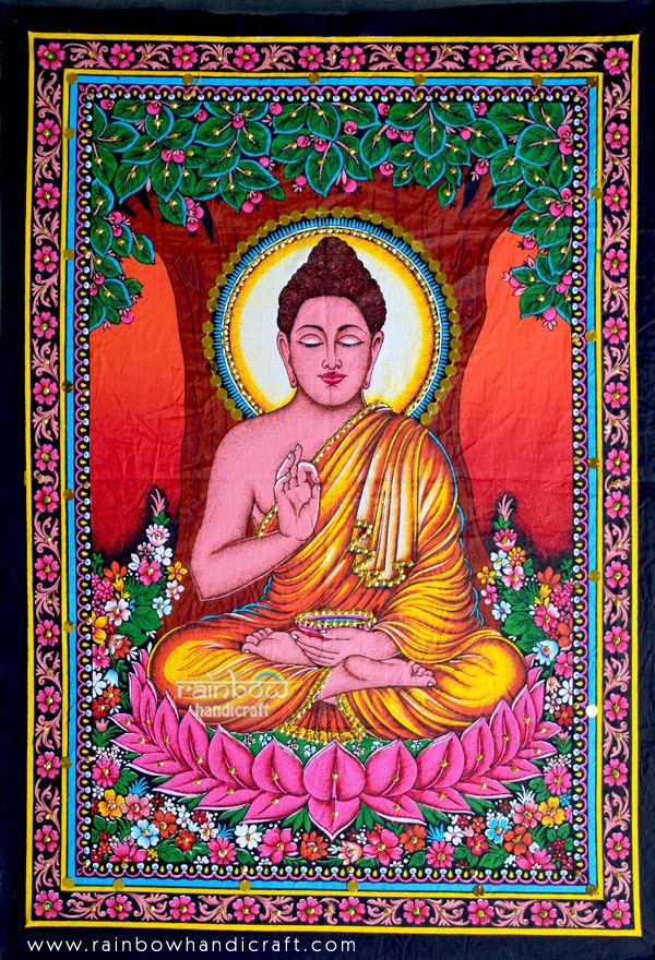buddha sequin wall hanging batik tapestry buddhism bodhi tibet decor art India