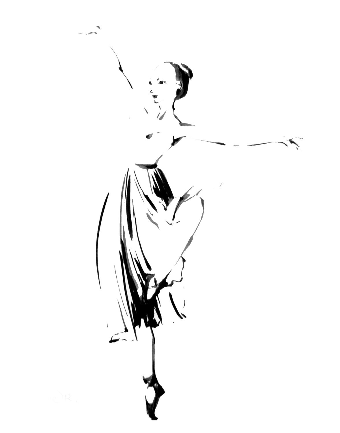 Ballerina Ink Drawing Art Print Minimalist By Canotstopprints