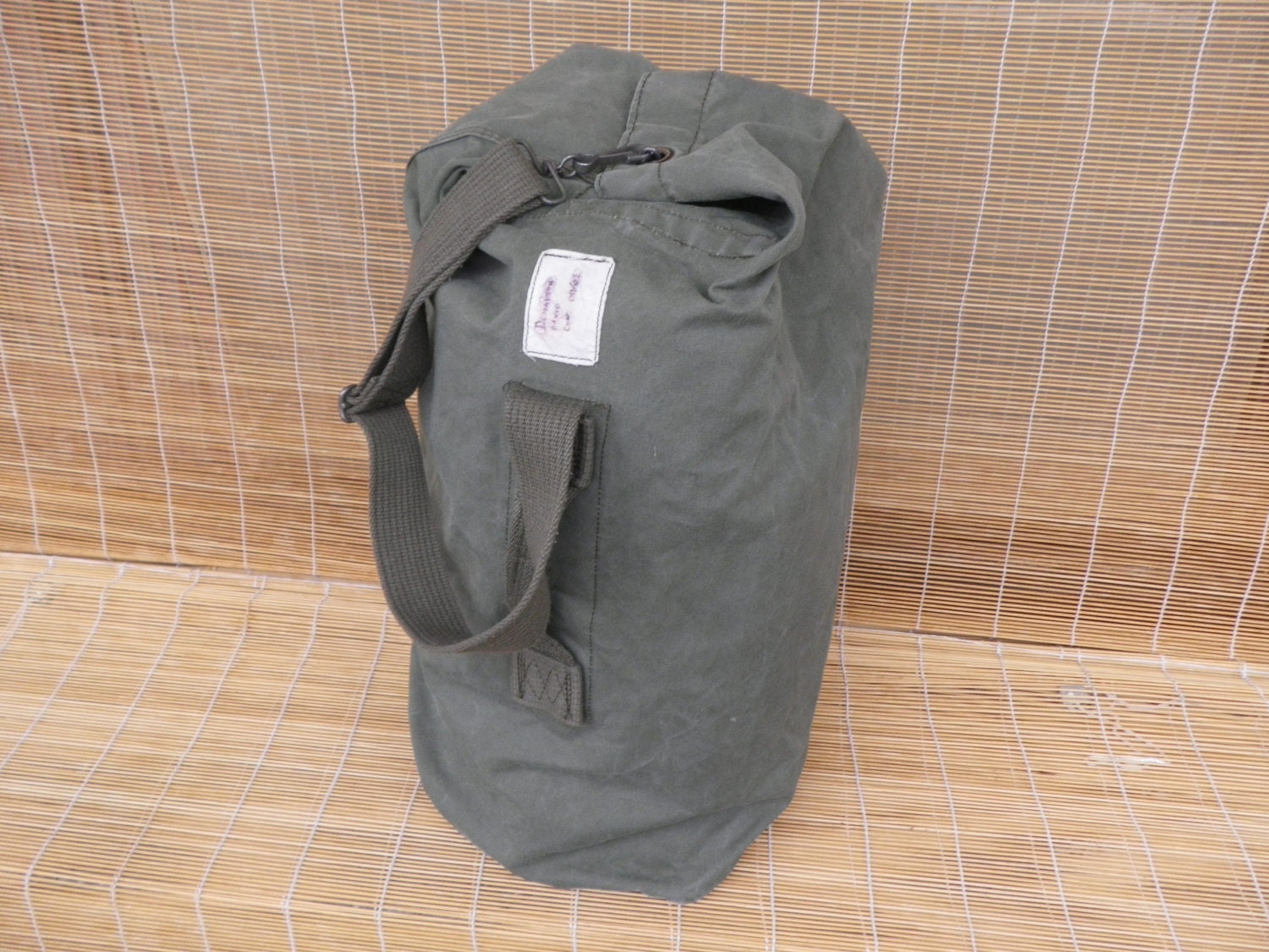 Vintage Military Army Green Canvas Duffel Bag by AllTheVintage