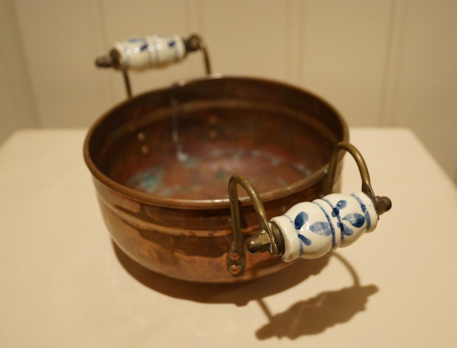 Vintage Copper Bowl With Porcelain Hand by CrackHouseGlassArt