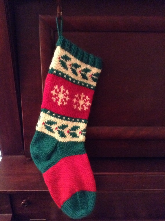 Hand Knit Christmas Stocking by MoonBeamStitchery on Etsy