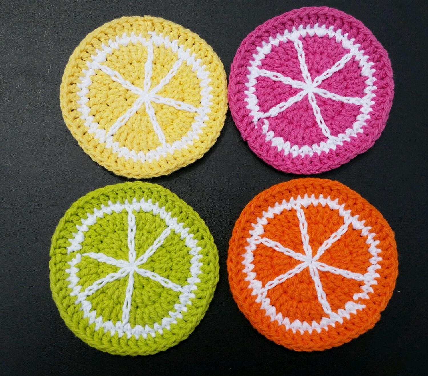 Crochet Citrus Fruit Coasters Set Of 4 By CrochetbyFlutter