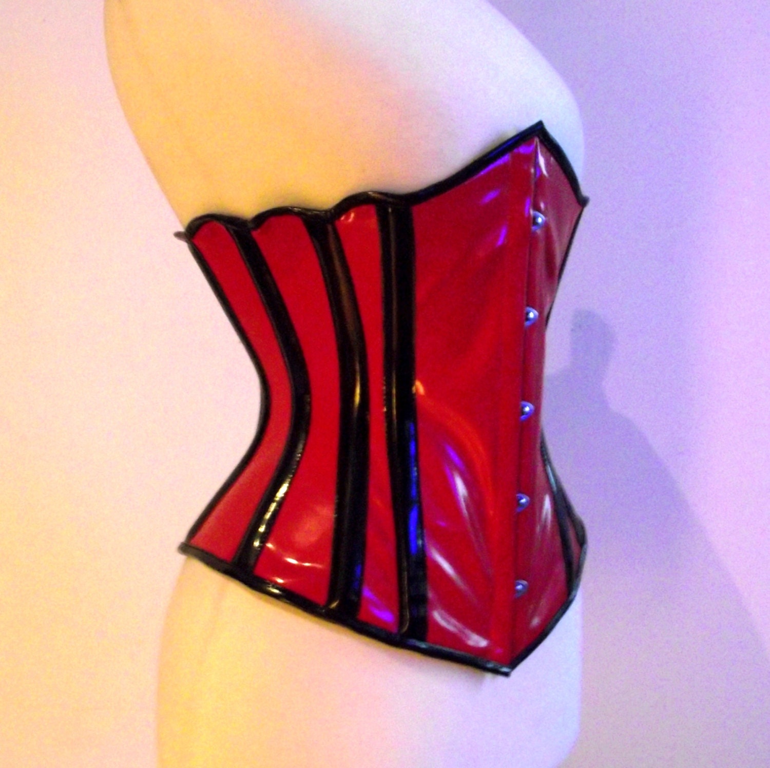 Items Similar To Black Red PVC Vinyl Underbust Corset Buskfront With