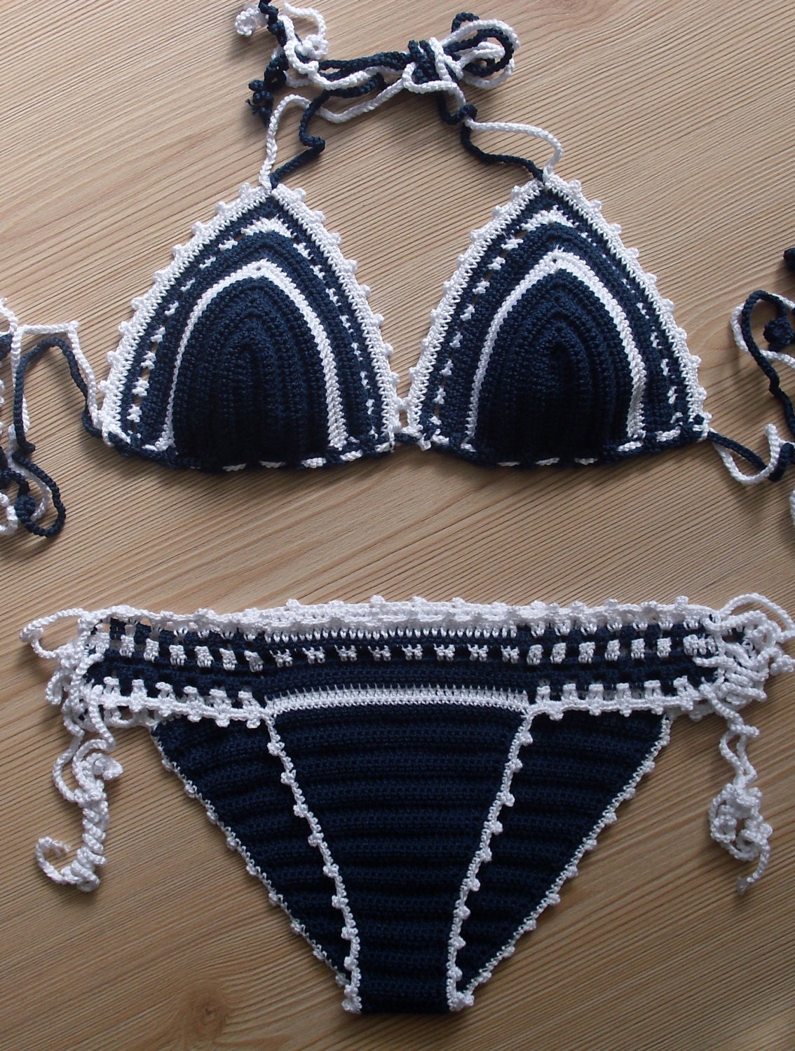 EXPRESS CARGO Dark Blue White Crochet Bikini Full