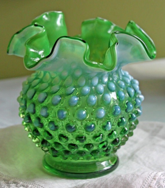 Vintage Fenton Green Crystal Hobnail Vase By Anythingdiscovered