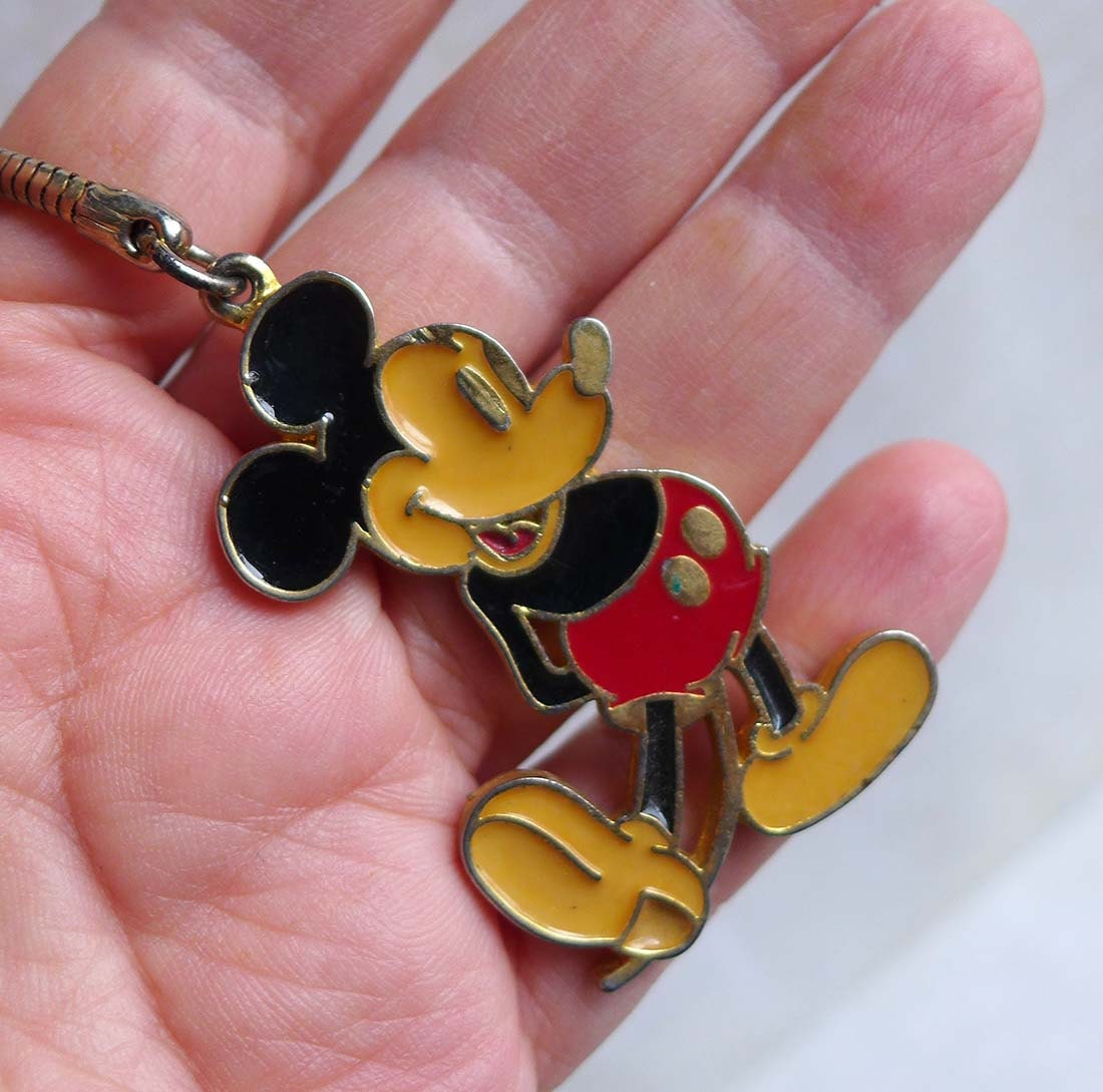 Vintage Mickey Mouse Metal Enamel Keychain Walt Disney