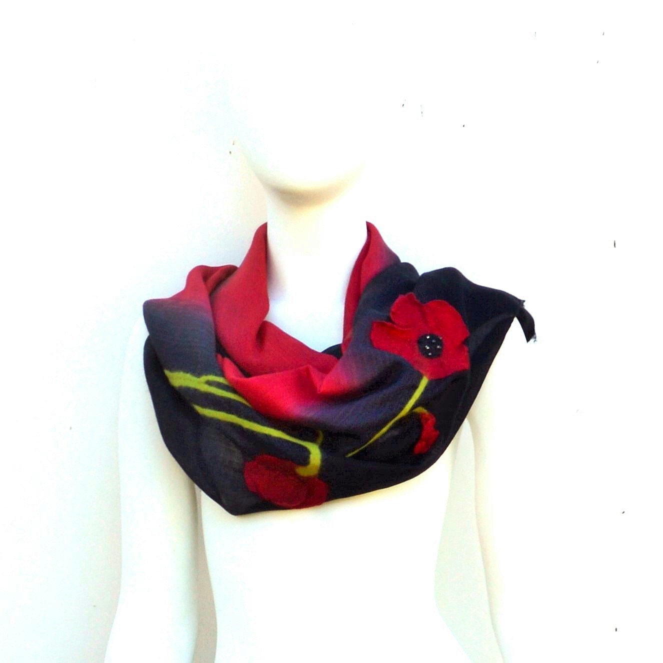 Anzac Day Red Poppies Scarf Silk Wool Nuno Felt