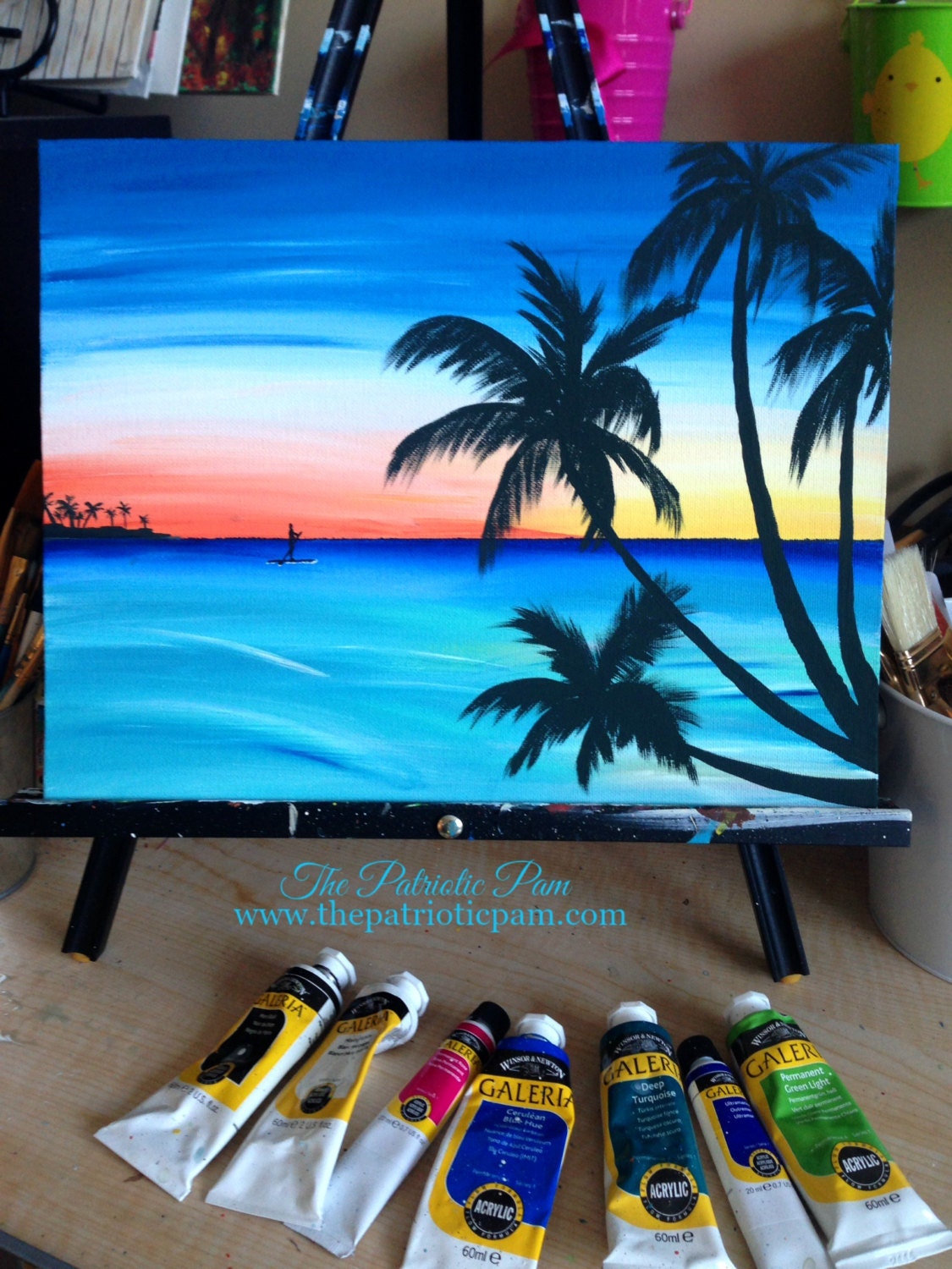 Sunset Paddle Boarder Painting