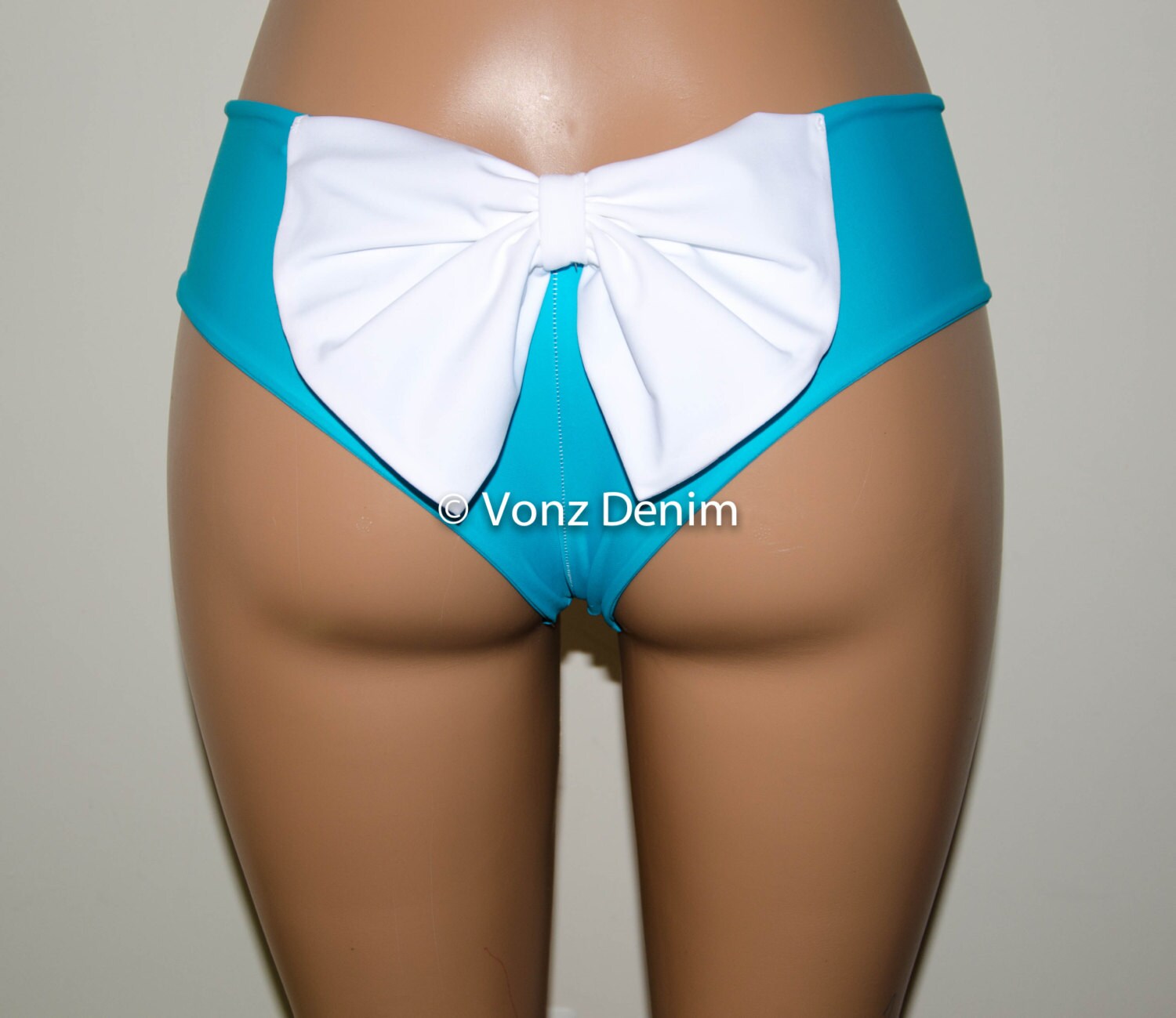 Aqua White Cheeky Bikini Bow Bottoms Hips Brazilian Bikini