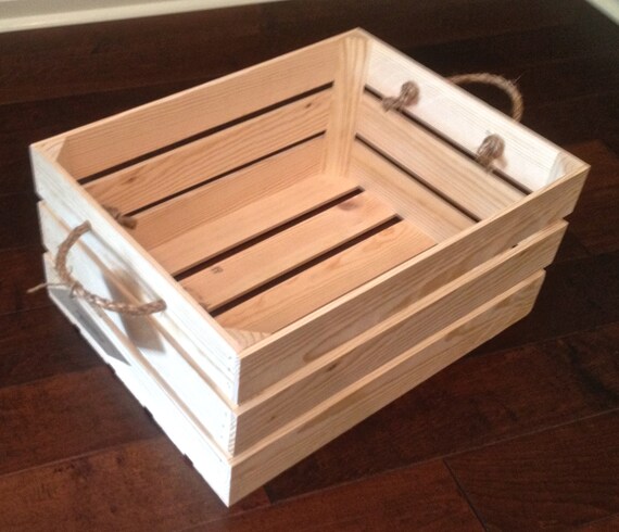 Medium Wood Crate With Rope Handles 18L x 13W x 8 by TheCrateCo