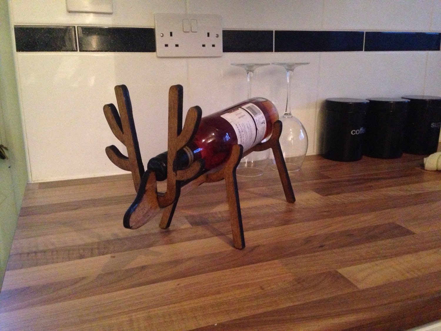 Laser Cut Reindeer Wine Bottle Holder In Oak By Advancelaser