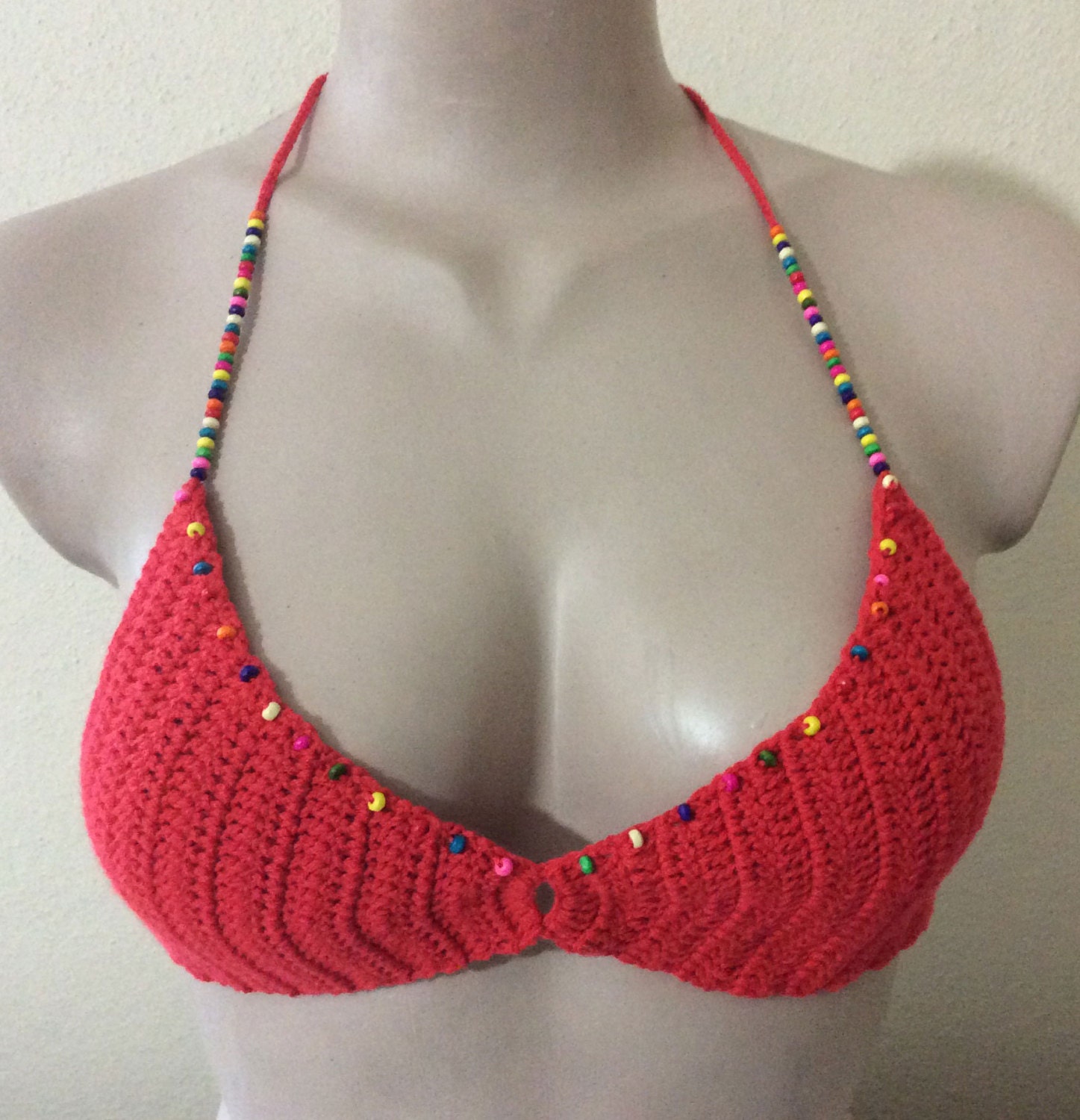 Items Similar To Red Crochet Bikini Unique Top Halter Top Swimsuit