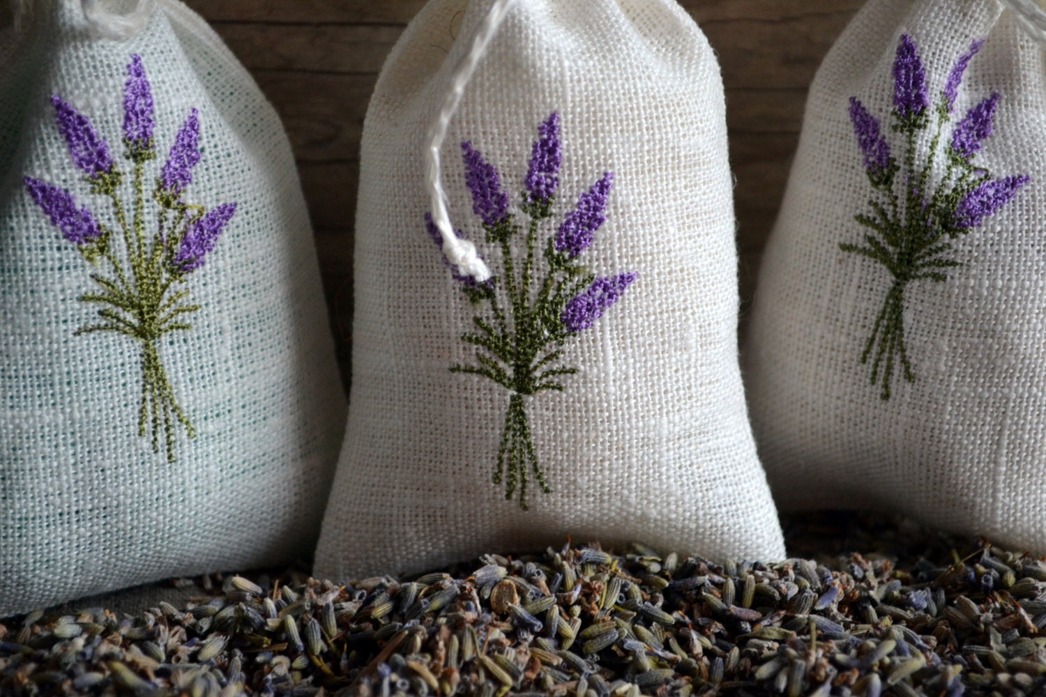 Linen Lavender Bags With Lavender Embroidery Gift By Linenthings