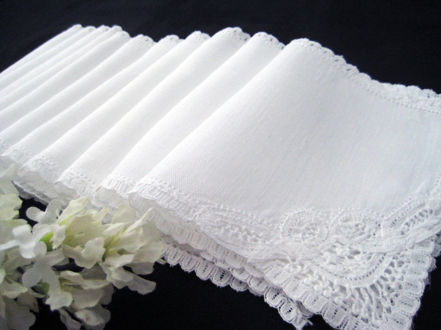 Vintage Cocktail Napkins White Linen Needle Lace