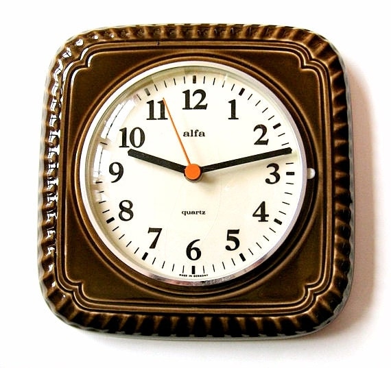 Vintage Kitchen Wall Clock ALFA. Brown Ceramic Wall by Lunartics
