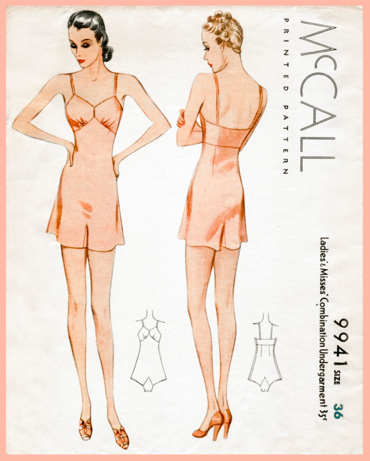 1930s 30s McCall Vintage Lingerie Sewing Pattern Romper