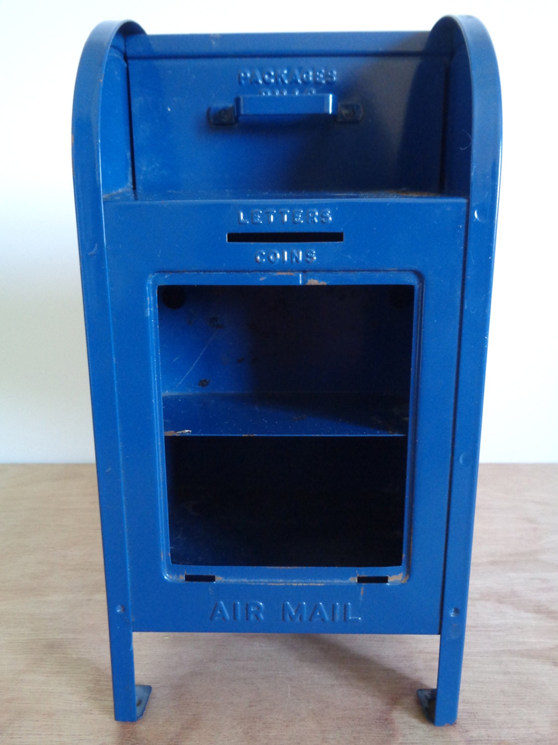 Vintage Blue U S Mail Box Piggy Bank Miniature Toy