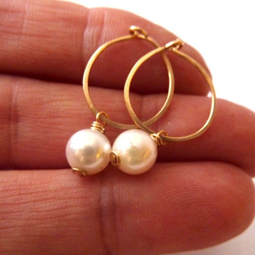 K Gold Hoop Earrings Aaa Akoya Pearl Hoop By Venexiajewelry