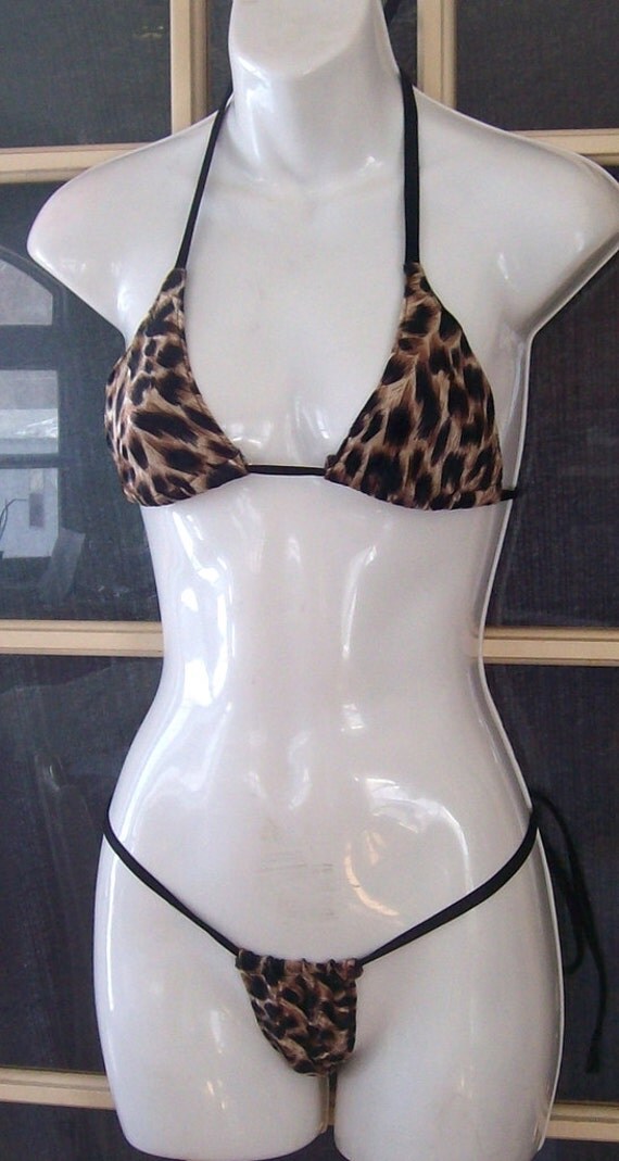 Leopard Print Velvet Micro Bikini Thong Back By Matsondesignstudio