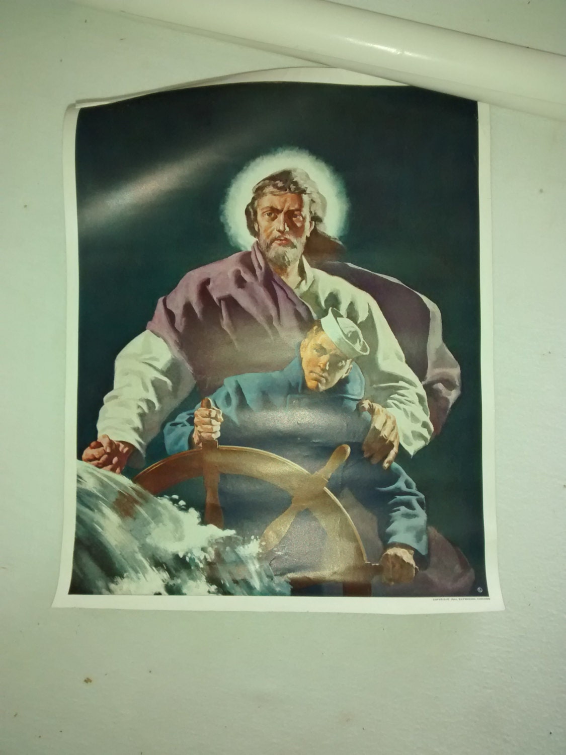 Vintage WW2 Art Print Poster Jesus Behind Every Sailor