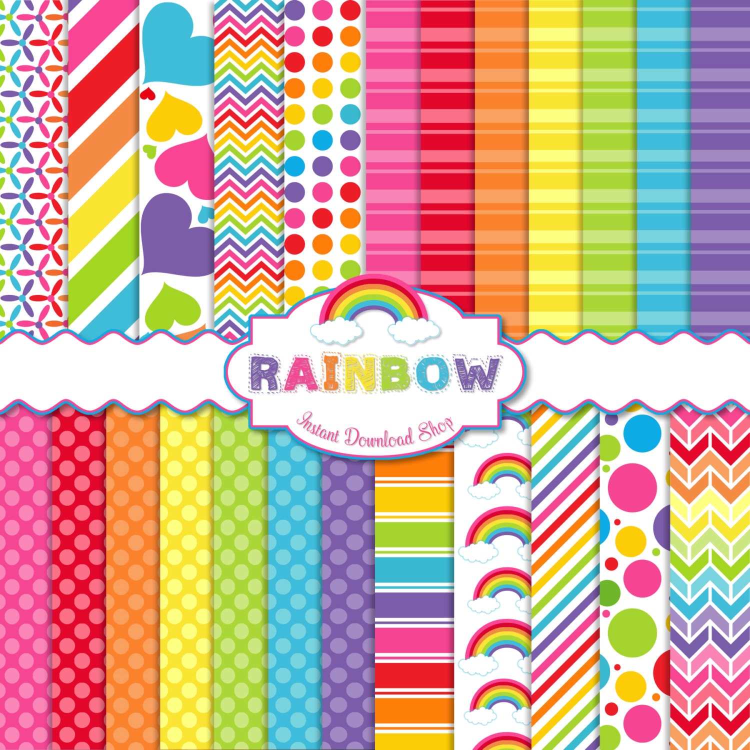 Rainbow Digital Paper Pack Scrapbook Papers Files