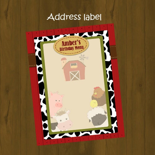 Barn Theme Printable Menu Barnyard or Farm by SplashboxPrintables