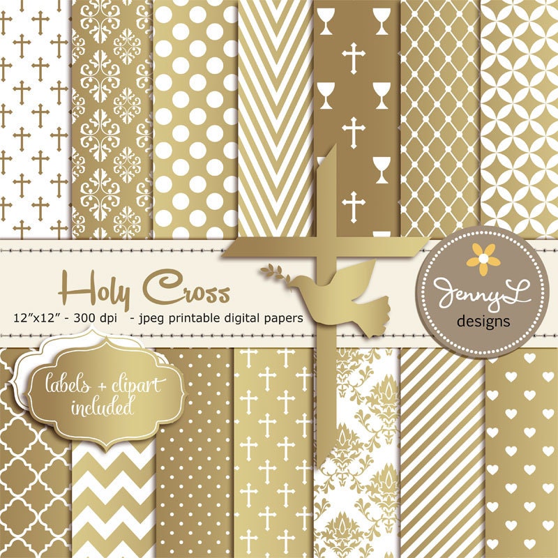 Gold Baptism Digital Papers First Communion Religious Christening