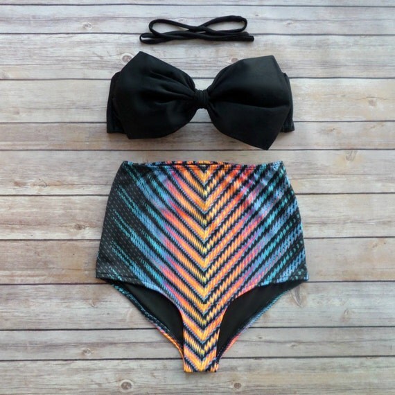 Bow Bandeau Bikini Vintage Style High Waisted Pin Up