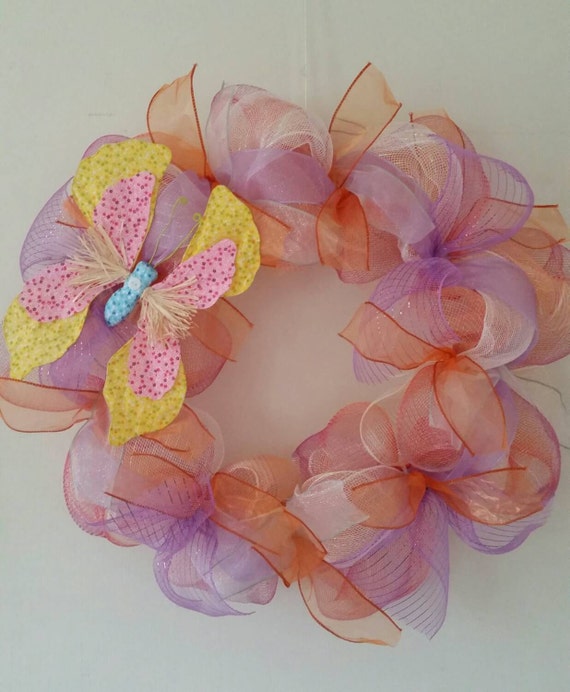 Butterfly Spring Deco Mesh Wreath Door Wreath By Monkeycrochet