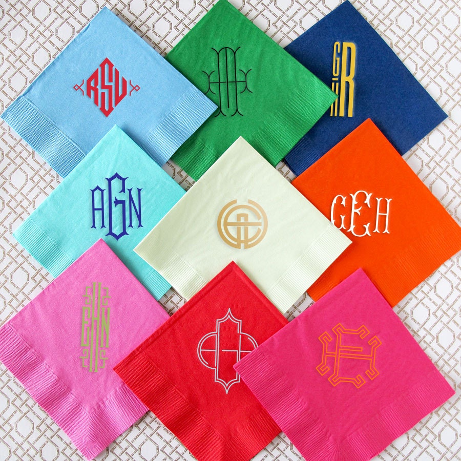 Monogram Cocktail Napkins Set Of