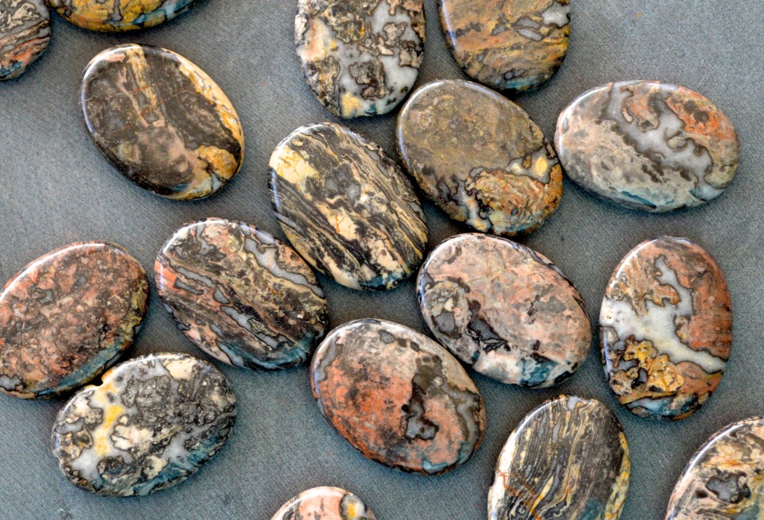 Painted Jasper Stone Beads Gemstone 35x25x5mm by TheBeadBandit