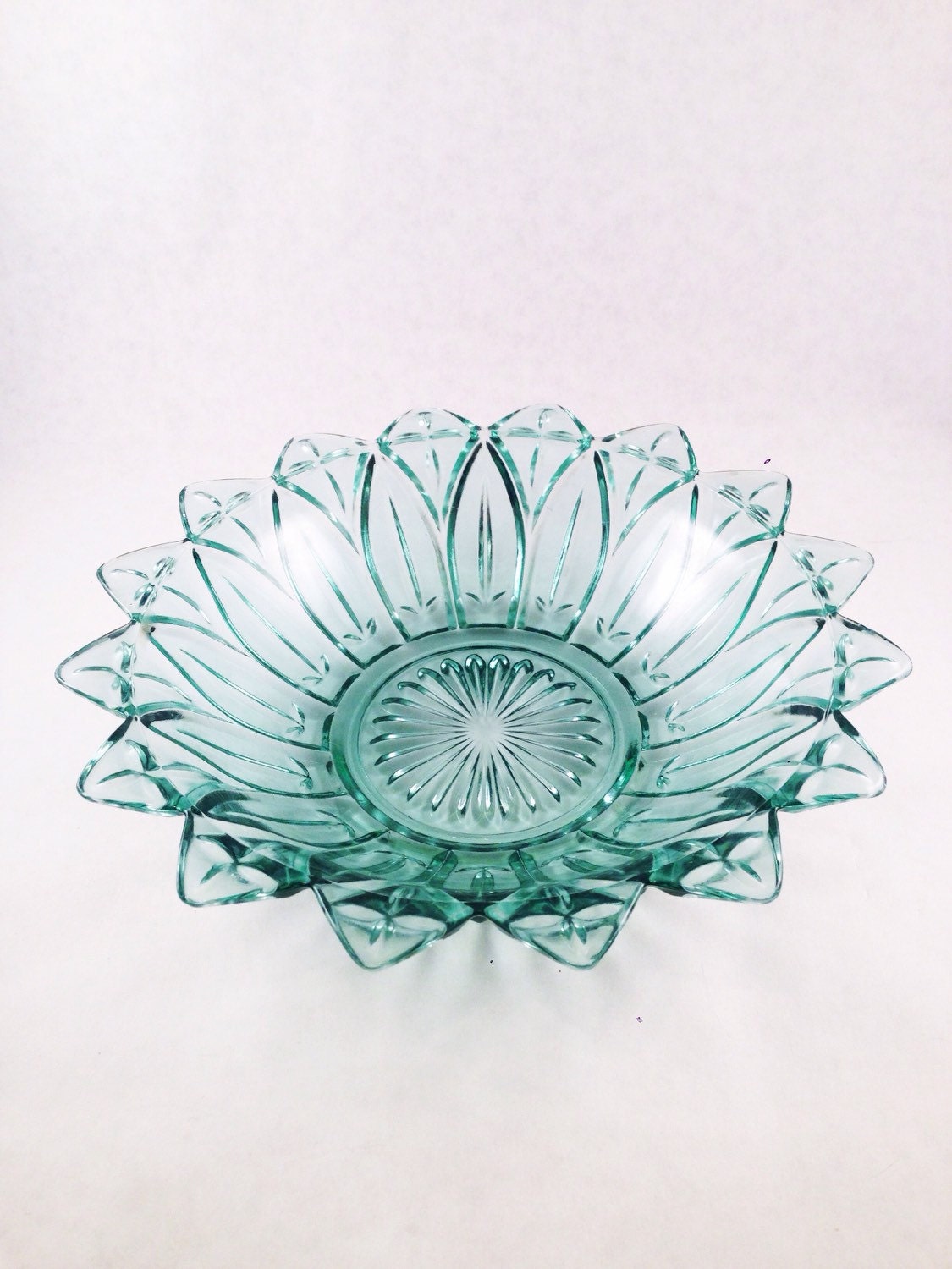 Vintage Green Federal Glass Petal Serving Bowl Haute Juice