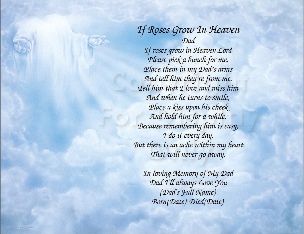 Items similar to If roses grow in heaven poem print personalized in