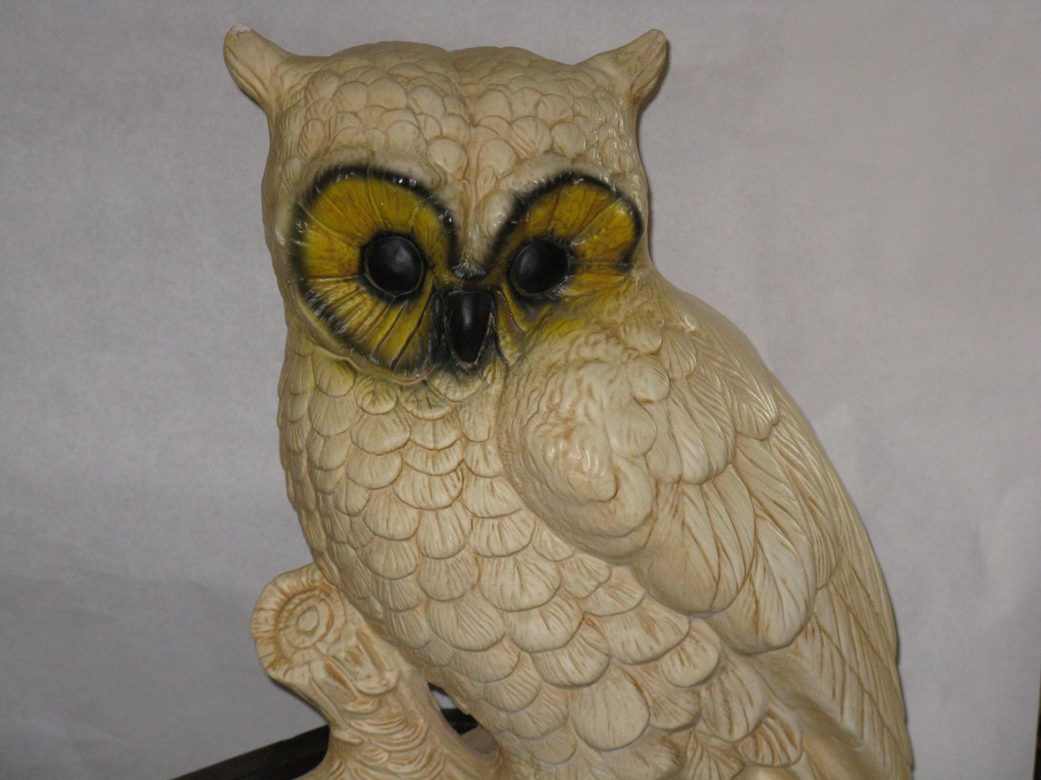 Very Large Vintage Owl Figurine Statue Plaster Ceramic