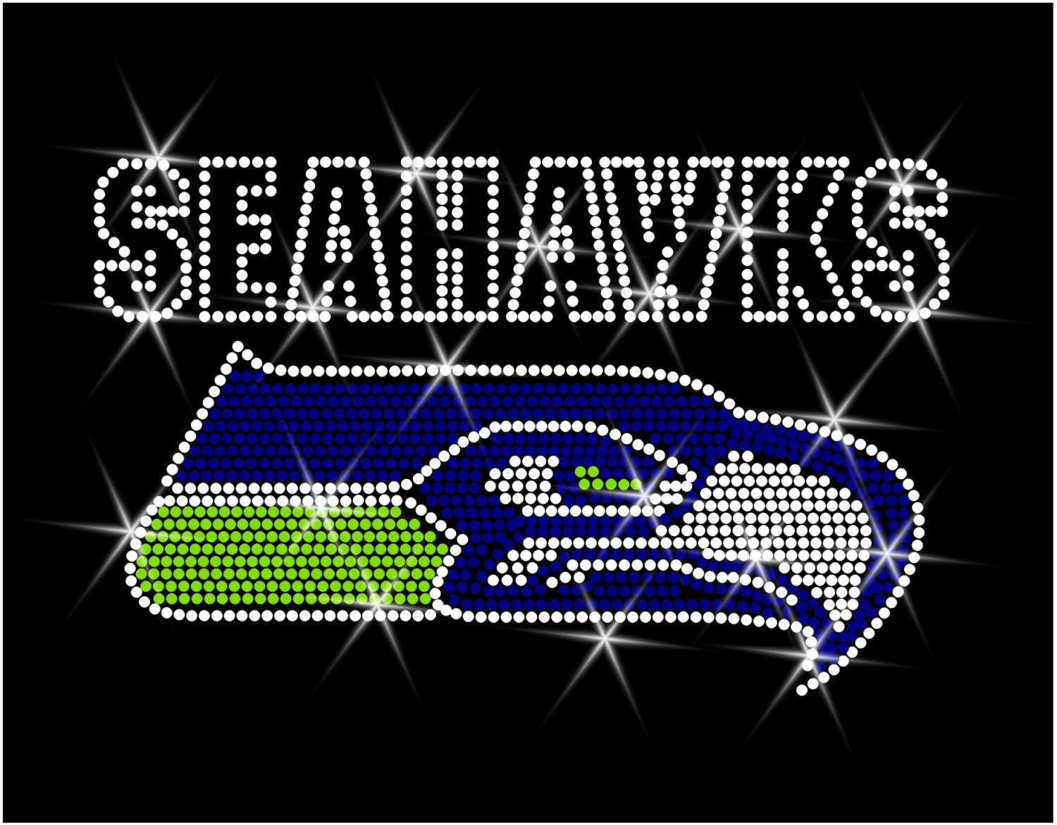 Rhinestone Transfer Seattle Seahawks NFL Hotfix Iron On Bling