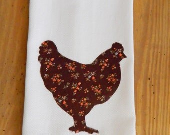 Items similar to Tea Towel CHICKEN in NATURAL linen blend hand printed on Etsy