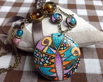 Items similar to Art Hand Painted Necklace, Art Jewelry Handmade Art