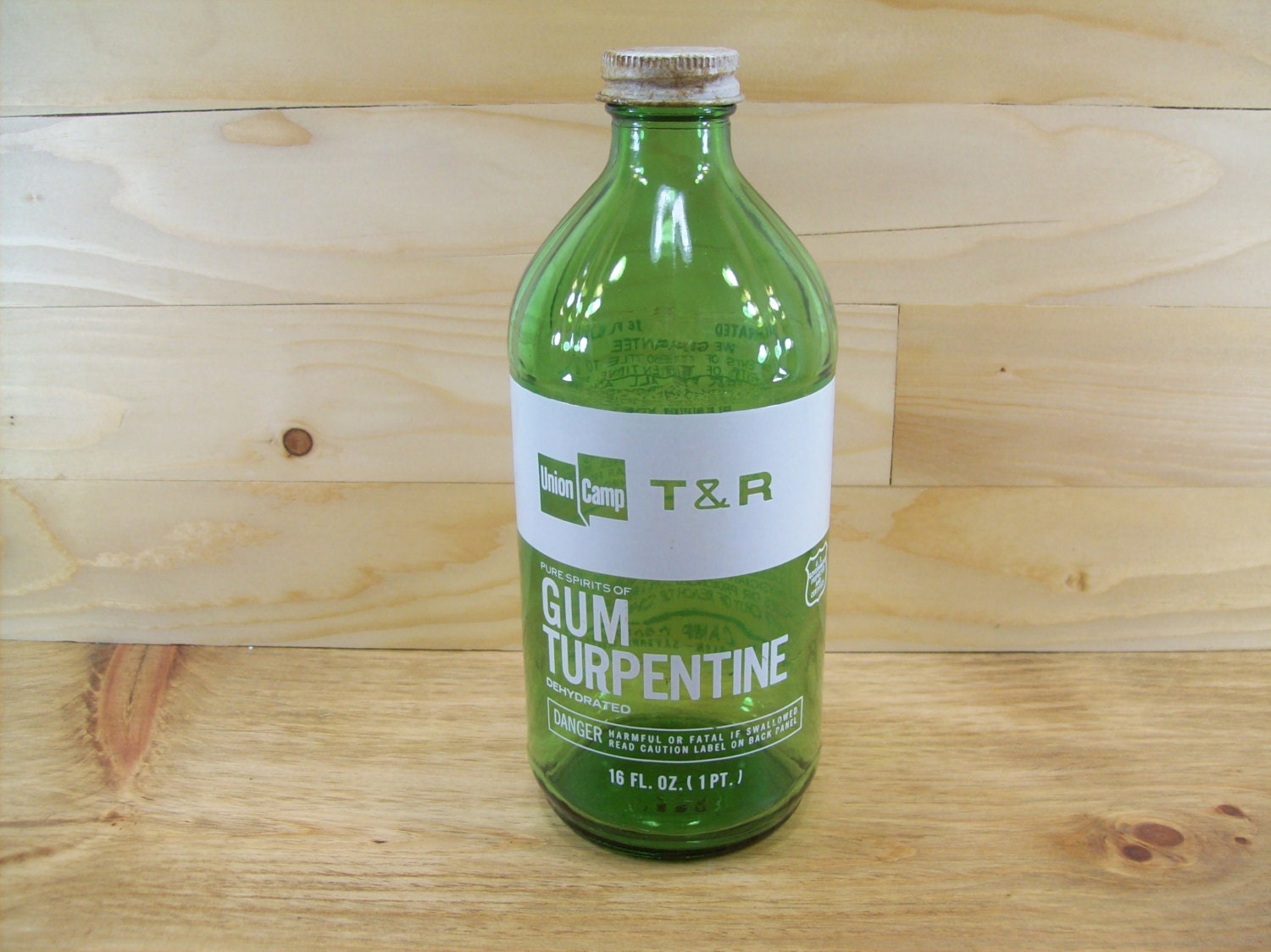 Vintage Green Glass Bottle Union Camp Gum Turpentine Advertising Glass