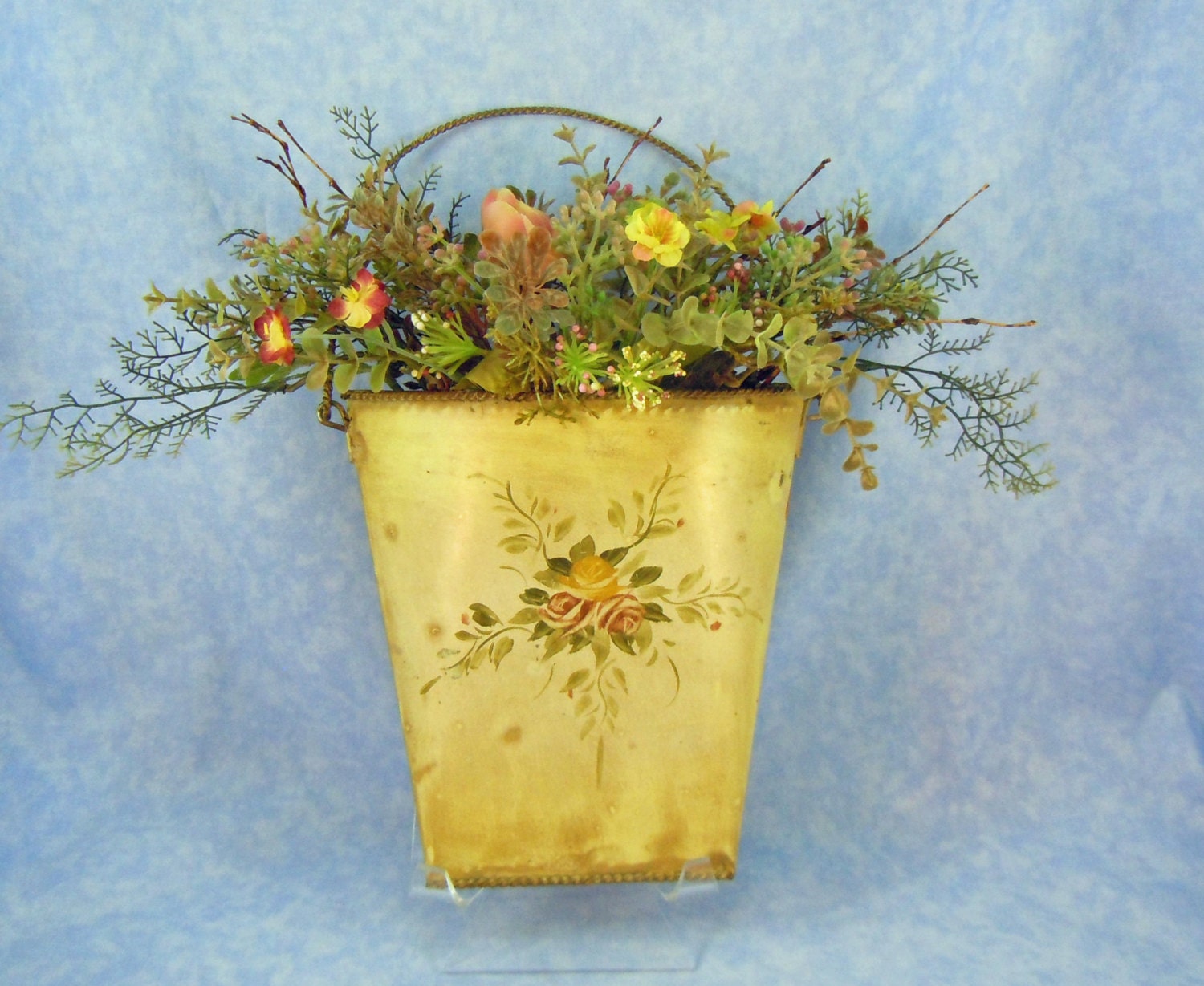 Tin Flower Pail for Wall Mounting by RichardsRarityRealm on Etsy