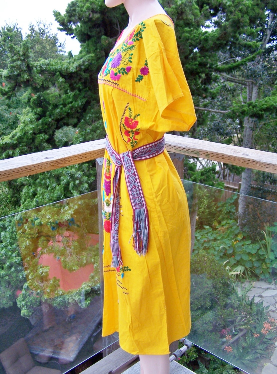 Plus Size Mexican Dress Embroidered Mexican Yellow Mexican