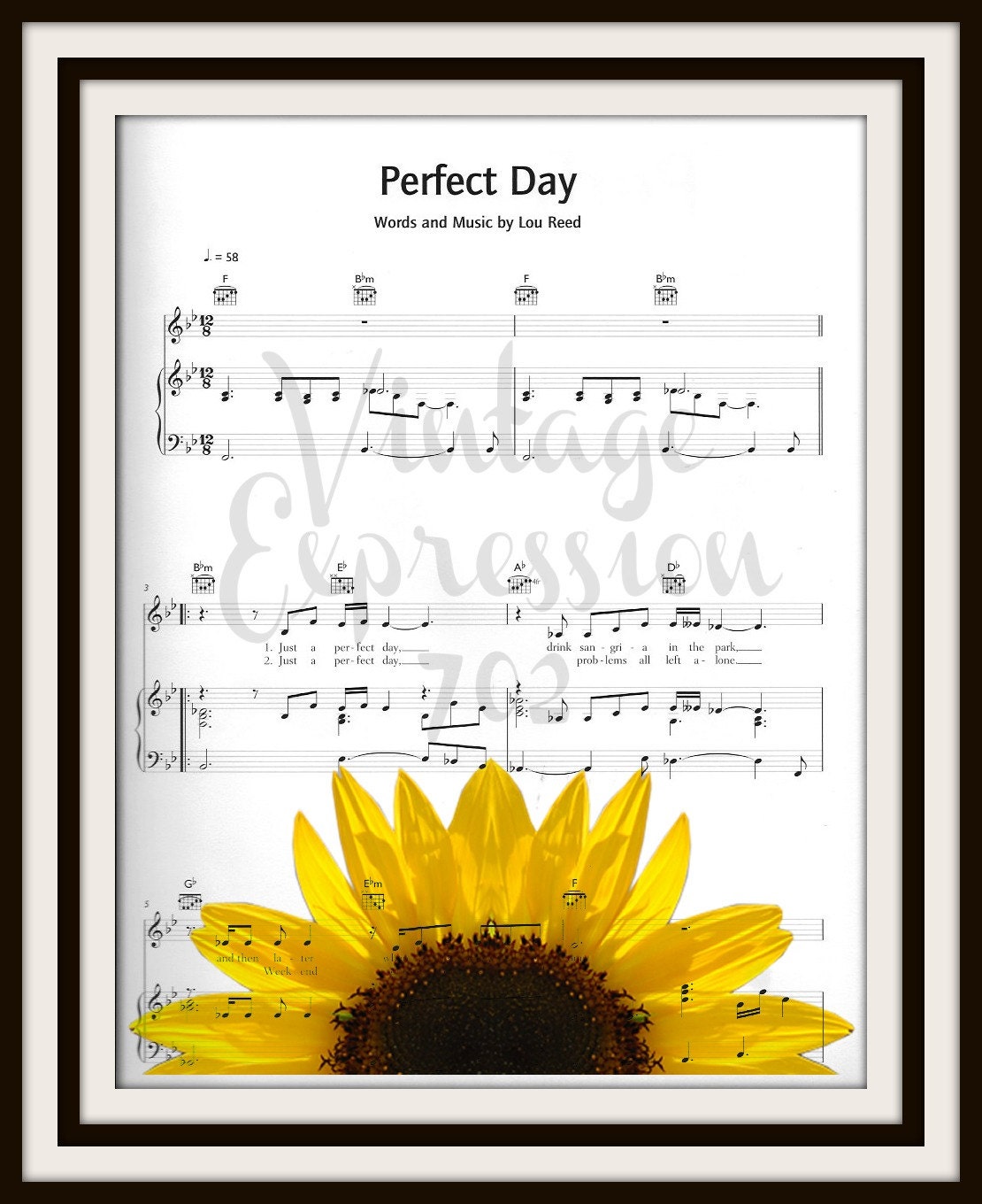 Lou Reed Perfect Day On Music Song Sheet By Vintageexpression