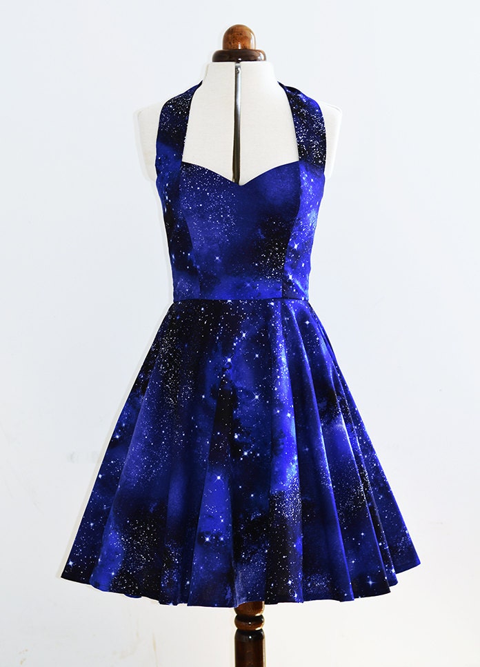 Galaxy Space Dress Women S Space Print Halterneck 50s